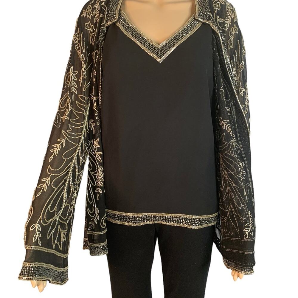 J KARA New York Women's Size 2X Beaded Jacket & Sleeveless Blouse Black NEW